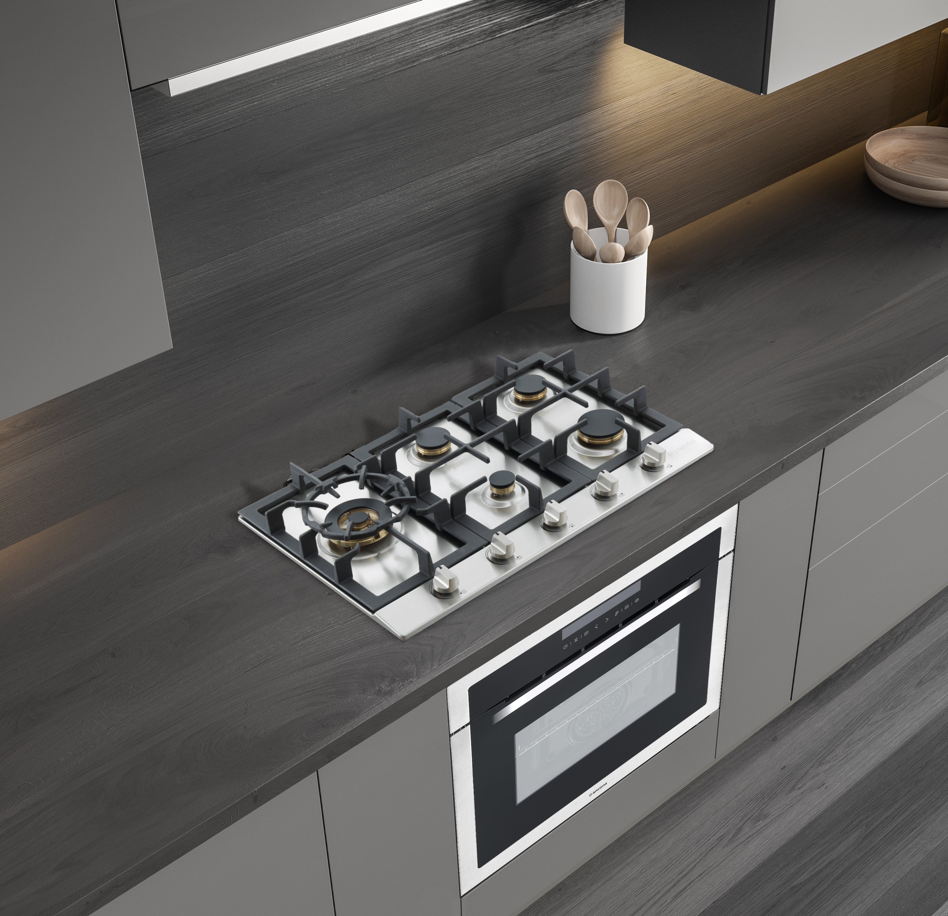 Ancona 30 Inch Stainless Steel Recessed Gas Cooktop - 5 Brass Burners with Cast Iron Pan & Wok Supports - Perfect for Home Kitchens & Professional Cooking