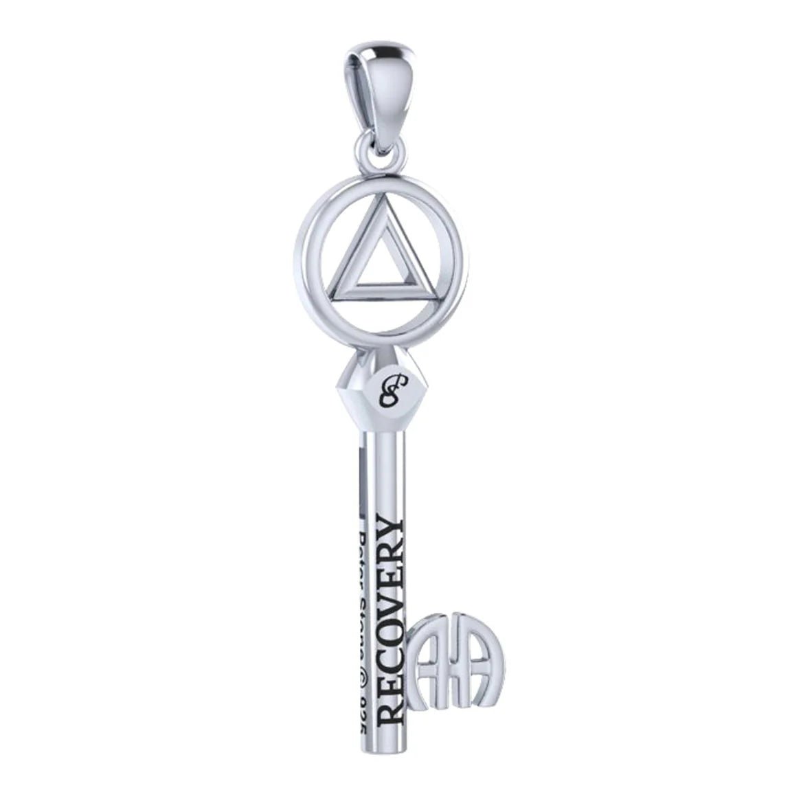 AA or NA Symbol Sterling Silver Encouragement Recovery Key Pendant - Perfect for 12-Step Meetings & Sobriety Gifts