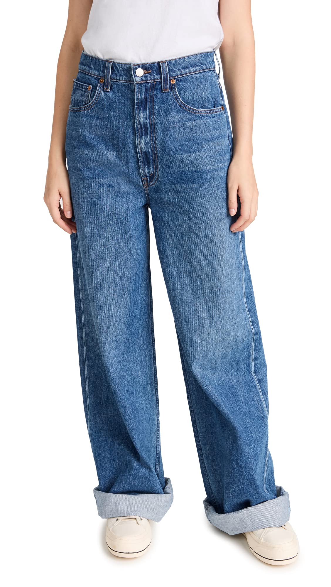 MOTHER Women's High Waist Funnel Heel Cuff Jeans - Stylish Slim Fit Denim Pants for Casual Outfits & Night Out