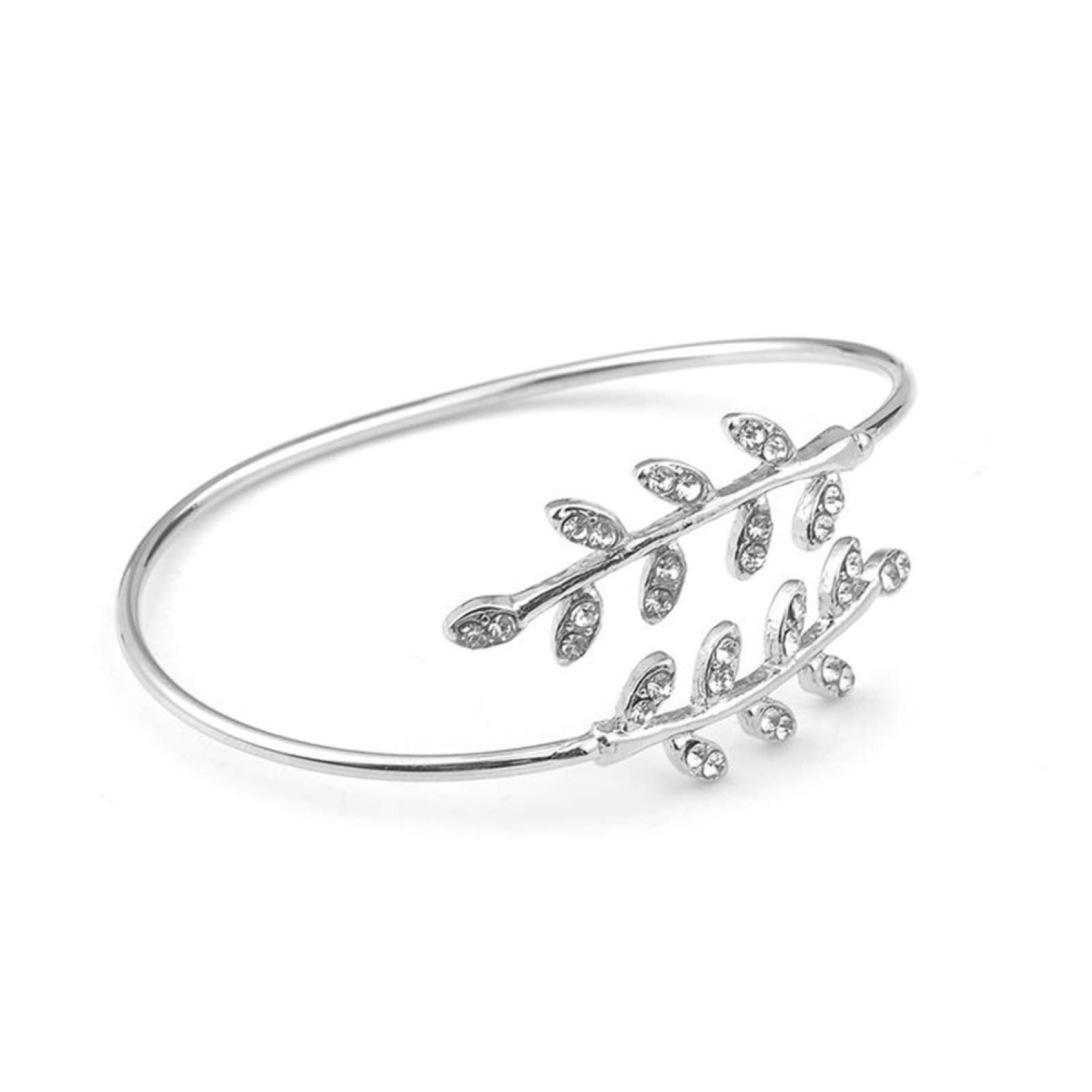 Hislaves Adjustable Leaf Bracelet for Women - Fashion Rhinestone Inlaid Bangle Jewelry Accessory - Perfect for Parties, Weddings & Everyday Wear