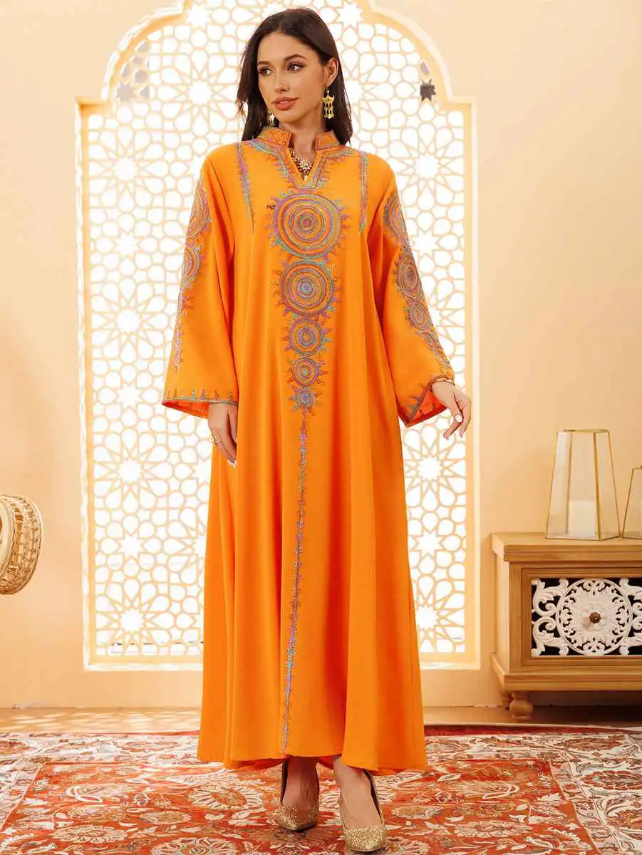 Elegant Eid Jalabiya Caftan Dress for Women - Traditional Embroidered Kaftan Gown - Perfect for Eid Celebrations, Weddings & Special Occasions