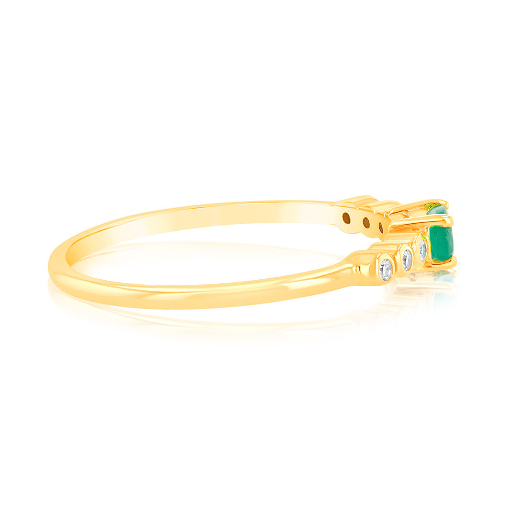 9ct Yellow Gold 5X3mm Emerald and Diamond Ring - Elegant Birthstone Jewelry for Women, Perfect for Anniversary, Engagement, and Special Occasion Gifts