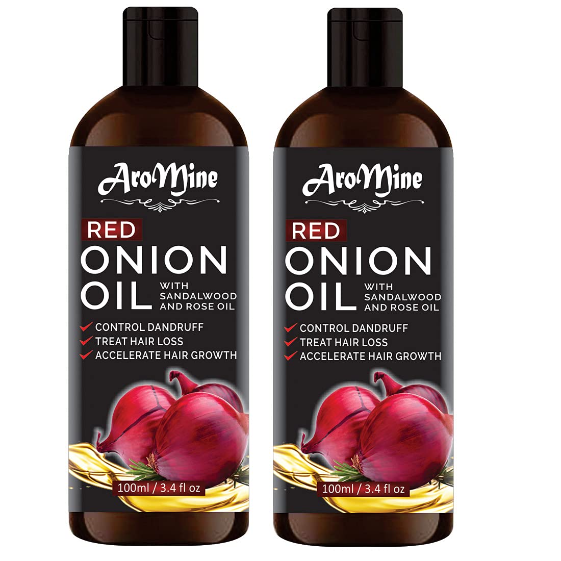 AroMine Red Onion Oil for Hair Growth - 100ml (2 Pack) | Natural Hair Care Treatment for Thicker, Stronger Hair | Perfect for Daily Scalp Massage & Hair Regimen