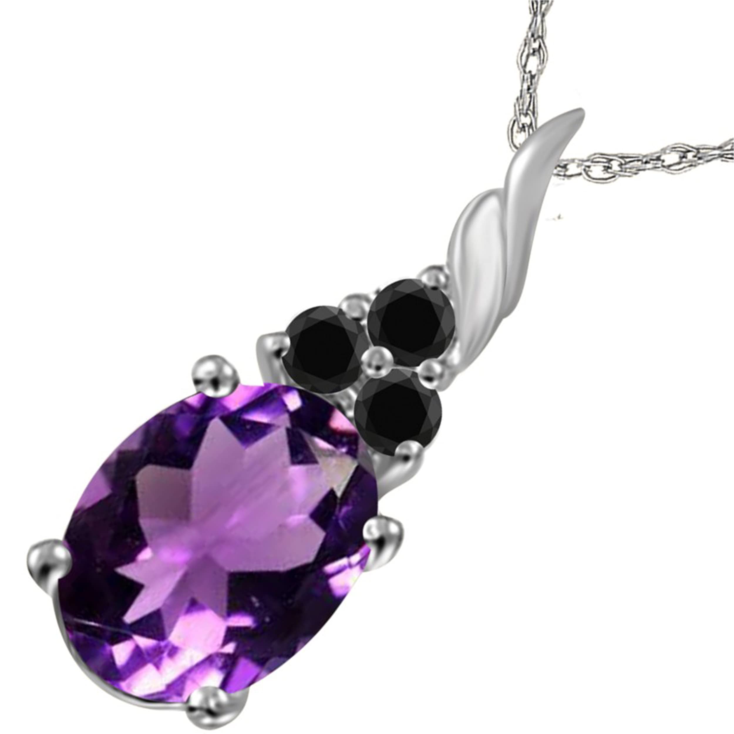 14K Rose, White & Yellow Gold Amethyst & Black Diamond Pendant Necklace for Women - 1.36 Carat 4 Stone Oval Prong Setting with 18