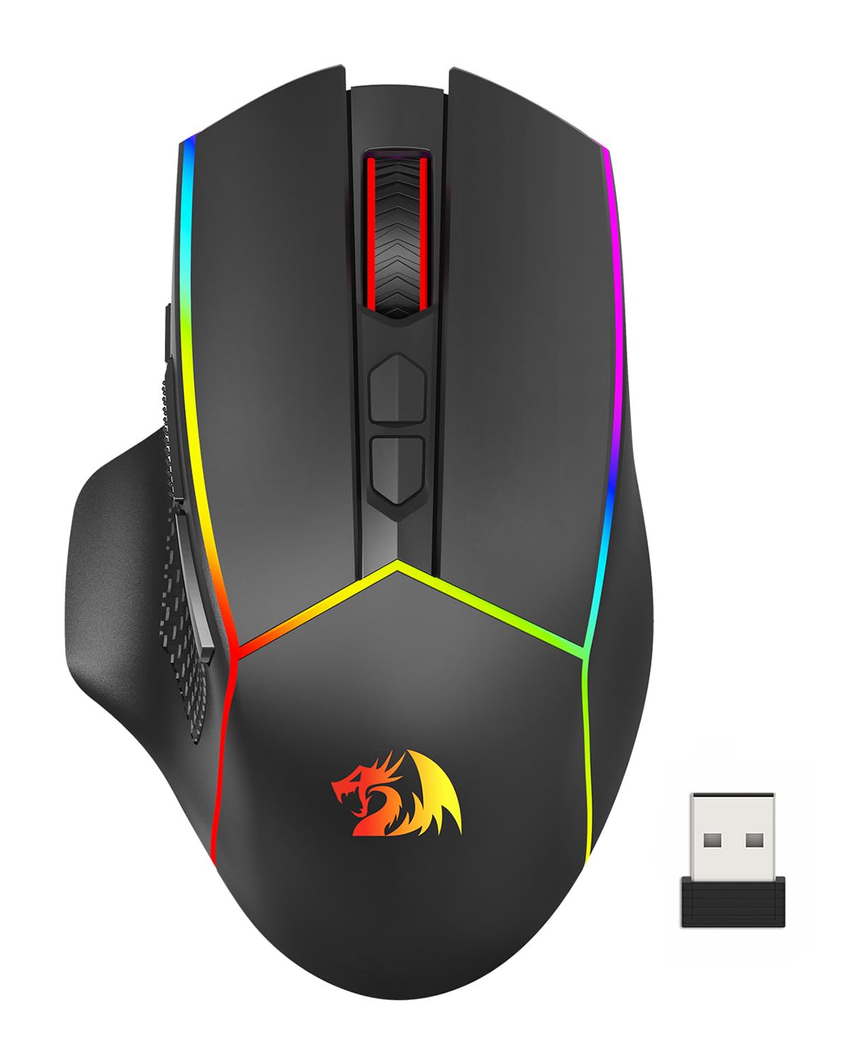 Redragon Tri-Mode Wireless Gaming Mouse - 2.4G/USB-C/Bluetooth, 8000 DPI Ergonomic RGB Mouse with 250H Battery Life, Rechargeable & Programmable for PC, Mac, Laptop - Perfect for FPS, MOBA Gaming & Office Work (Model M814)