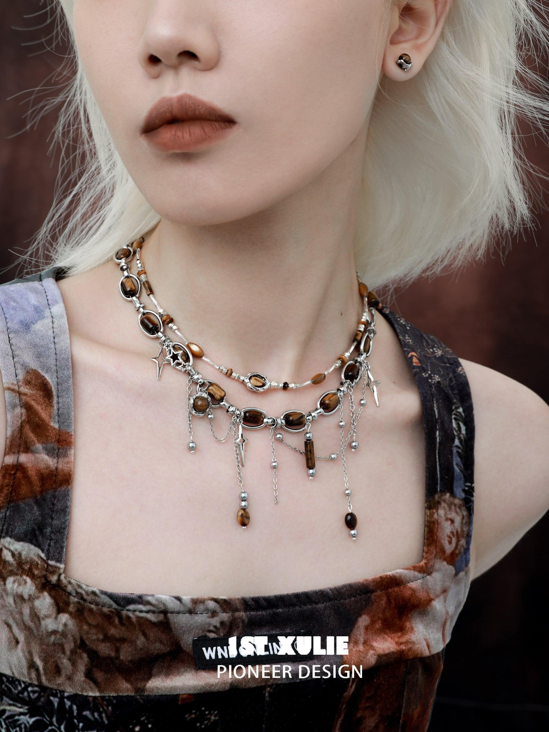 Desert Sunset S925 Sterling Silver Tiger Eye Stone Choker Necklace for Women - Elegant Boho Jewelry Gift for Birthday, Wedding & Everyday Wear