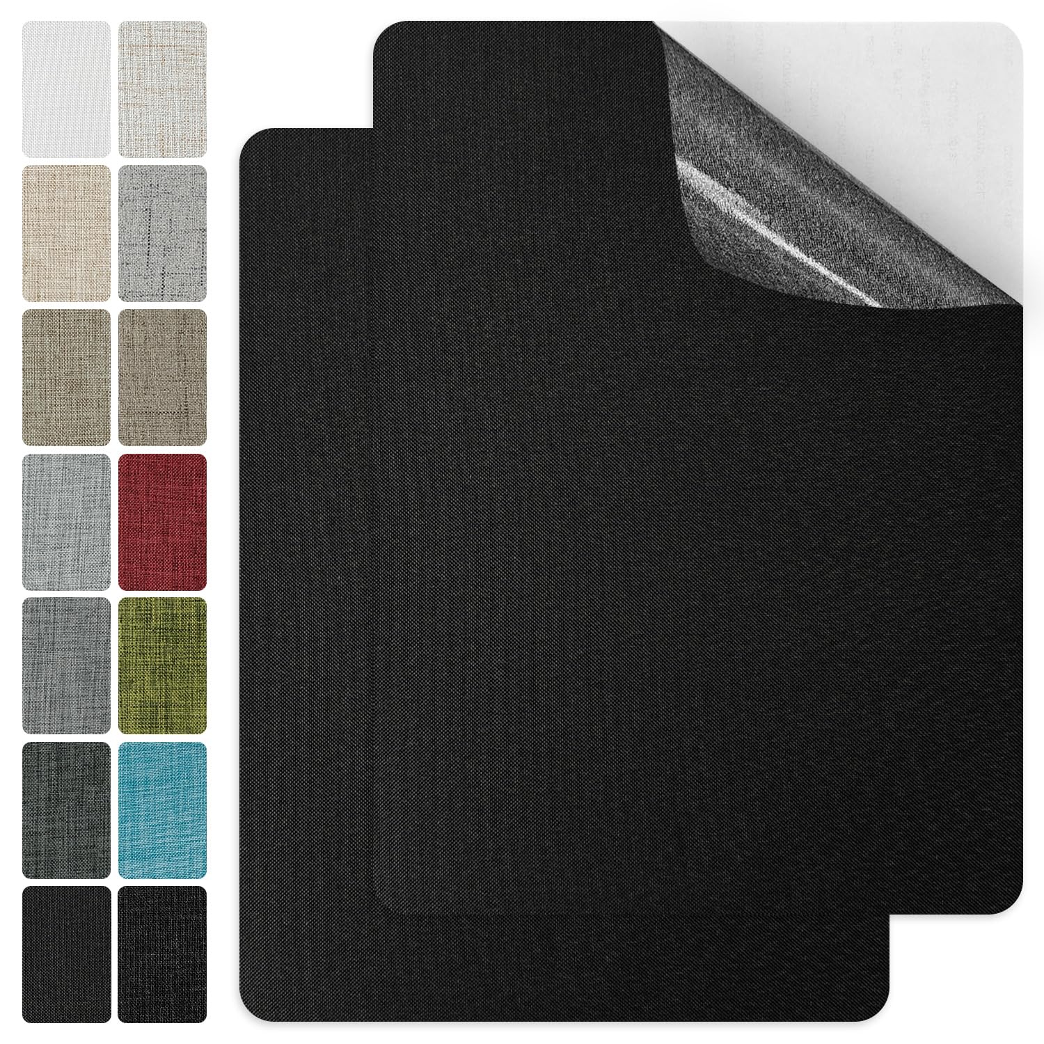 J.CARP 2-Pack Self-Adhesive Linen Repair Patches - 8x11 Inch Heavy Duty Fabric Patches for Sofa, Chair & Clothing Repair - Black Linen Mending Patches (Ideal for Home Furniture Restoration & DIY Fabric Fixes)