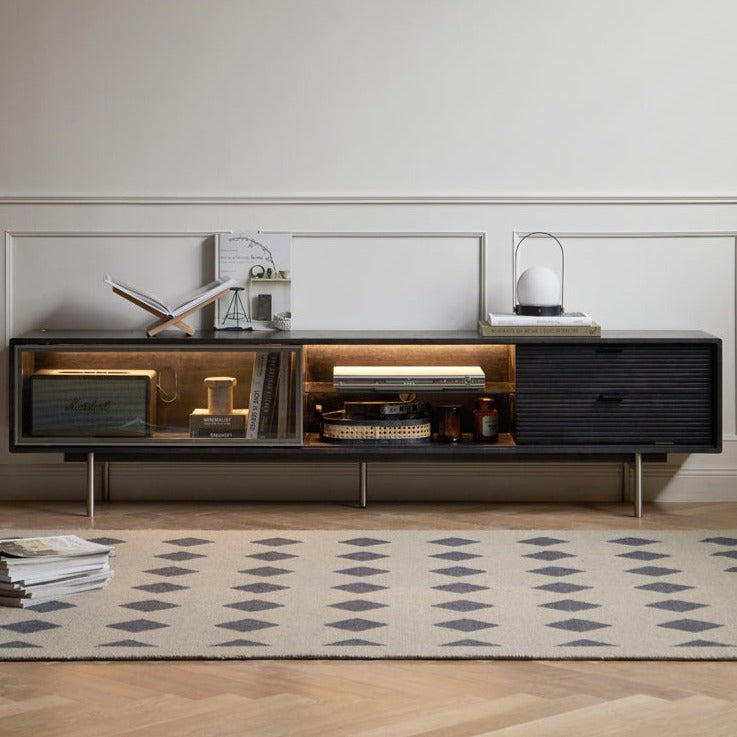 Modern Black Oak Solid Wood TV Stand - Stylish Entertainment Center for Living Room & Home Theater