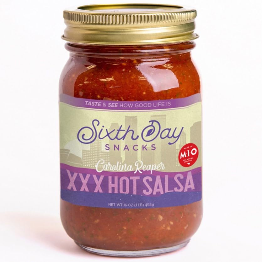 Sixth Day Snacks Carolina Reaper XXX Hot Salsa 16oz - Gluten Free, Vegan, Low Sodium Salsa with Fresh Ingredients - Perfect for Tacos, Nachos, Chips & Spicy Food Lovers