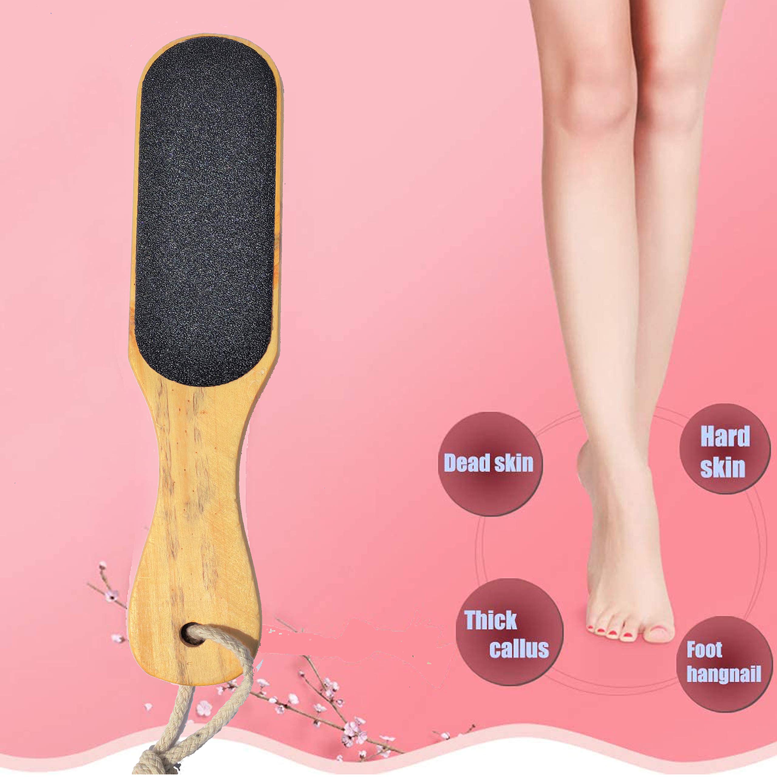 Double Sided Foot File Scrubber - Professional Dead Skin & Callus Remover for Soft Smooth Feet - Wooden Handle Pedicure Tool for Home Spa & Foot Care Routine