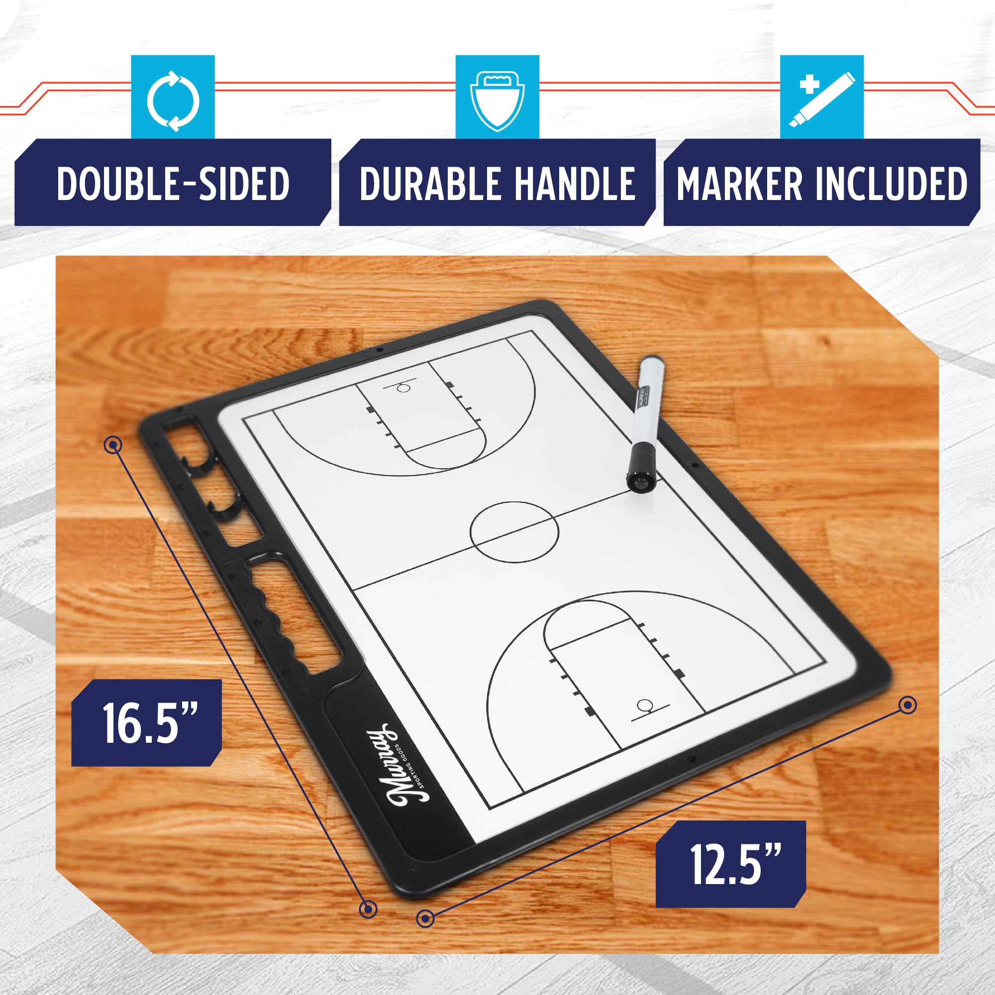 Premium Double-Sided Basketball Coaches Clipboard with Dry Erase Marker - Murray Sporting Goods Whiteboard for Game Strategies & Practice Drills | Perfect for Coaches, Trainers & Players On and Off the Court