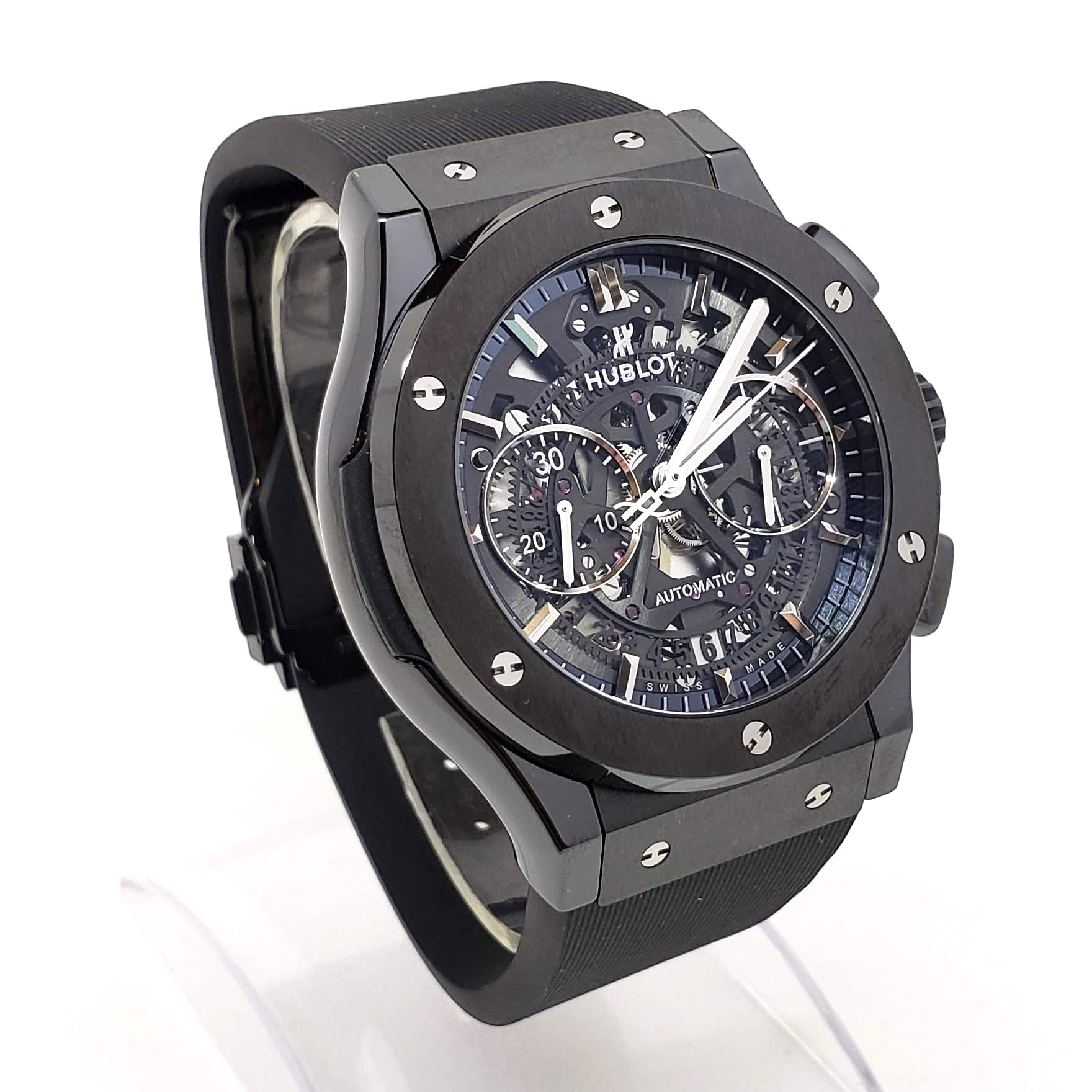 Hublot Classic Fusion Aero Chronograph Black Magic Ceramic Rubber Men's Watch - Luxury Swiss Timepiece for Business & Formal Occasions