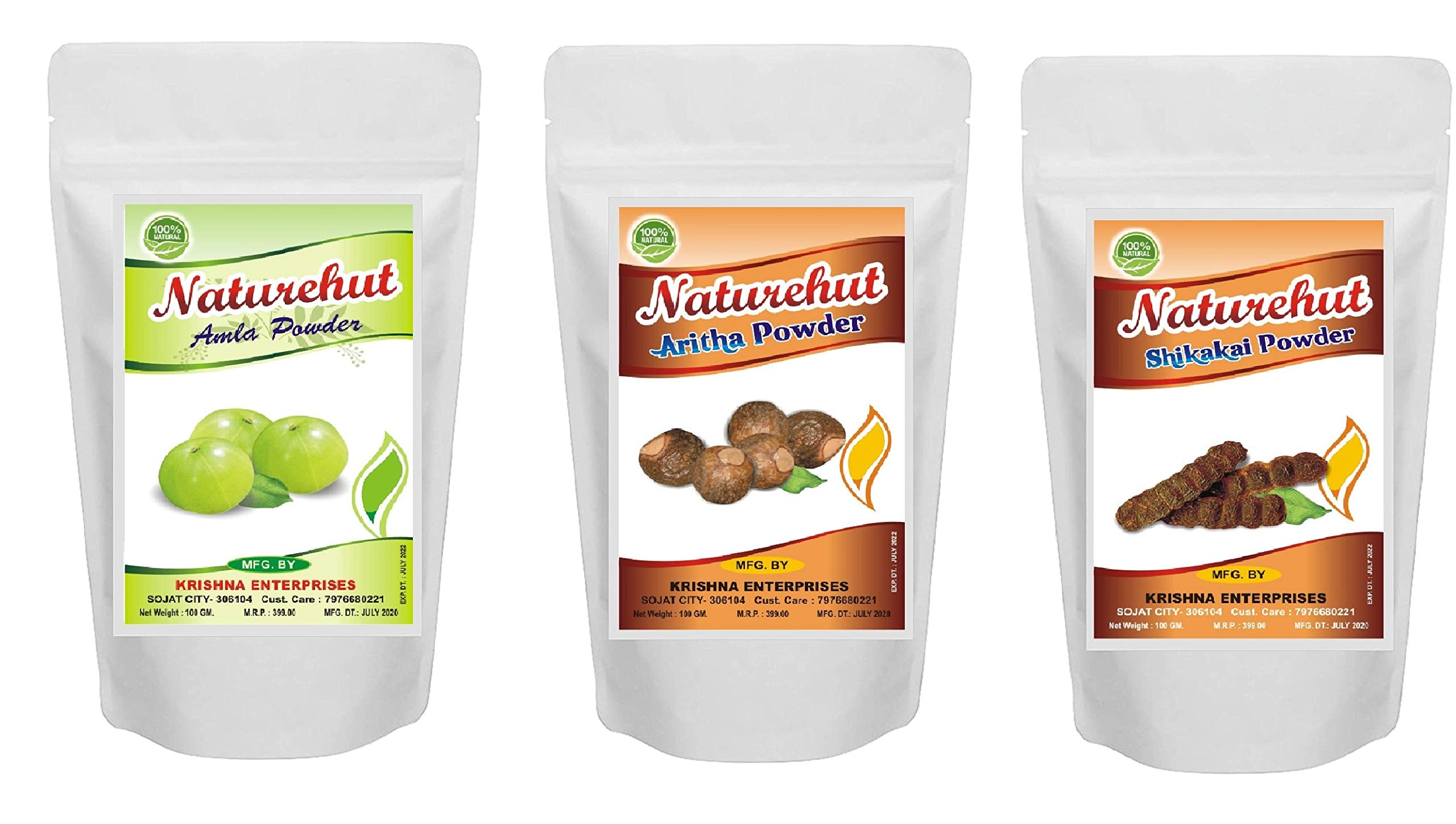 Naturehut Amla, Reetha & Shikakai Powder Combo Pack for Hair Care - 100% Natural Ayurvedic Hair Treatment (Pack of 3, 100g Each) | Promotes Hair Growth, Reduces Dandruff & Strengthens Hair | Perfect for DIY Hair Masks & Scalp Treatments at Home