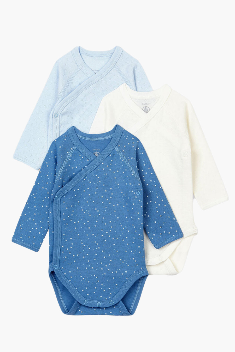 Petit Bateau Baby Onesies 3-Pack - Soft Pointelle Kimono Style in Blue | Newborn Essentials for Comfort & Style | Perfect for Daycare, Playtime & Photo Shoots