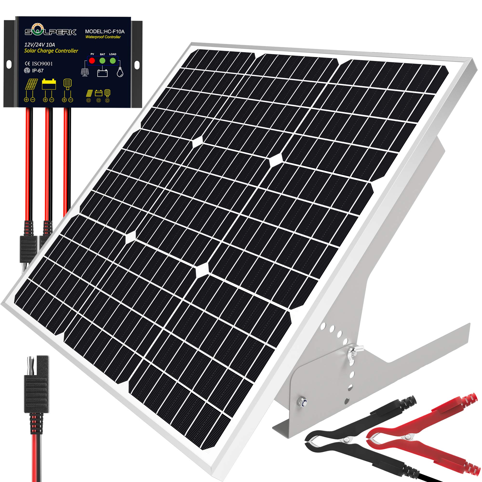 50W 12V Solar Panel Kit with Waterproof Controller & Adjustable Mount - Solar Battery Trickle Charger Maintainer for Car, Motorcycle, Boat, RV, Marine & Camping | Perfect for Off-Grid Power & Outdoor Adventures