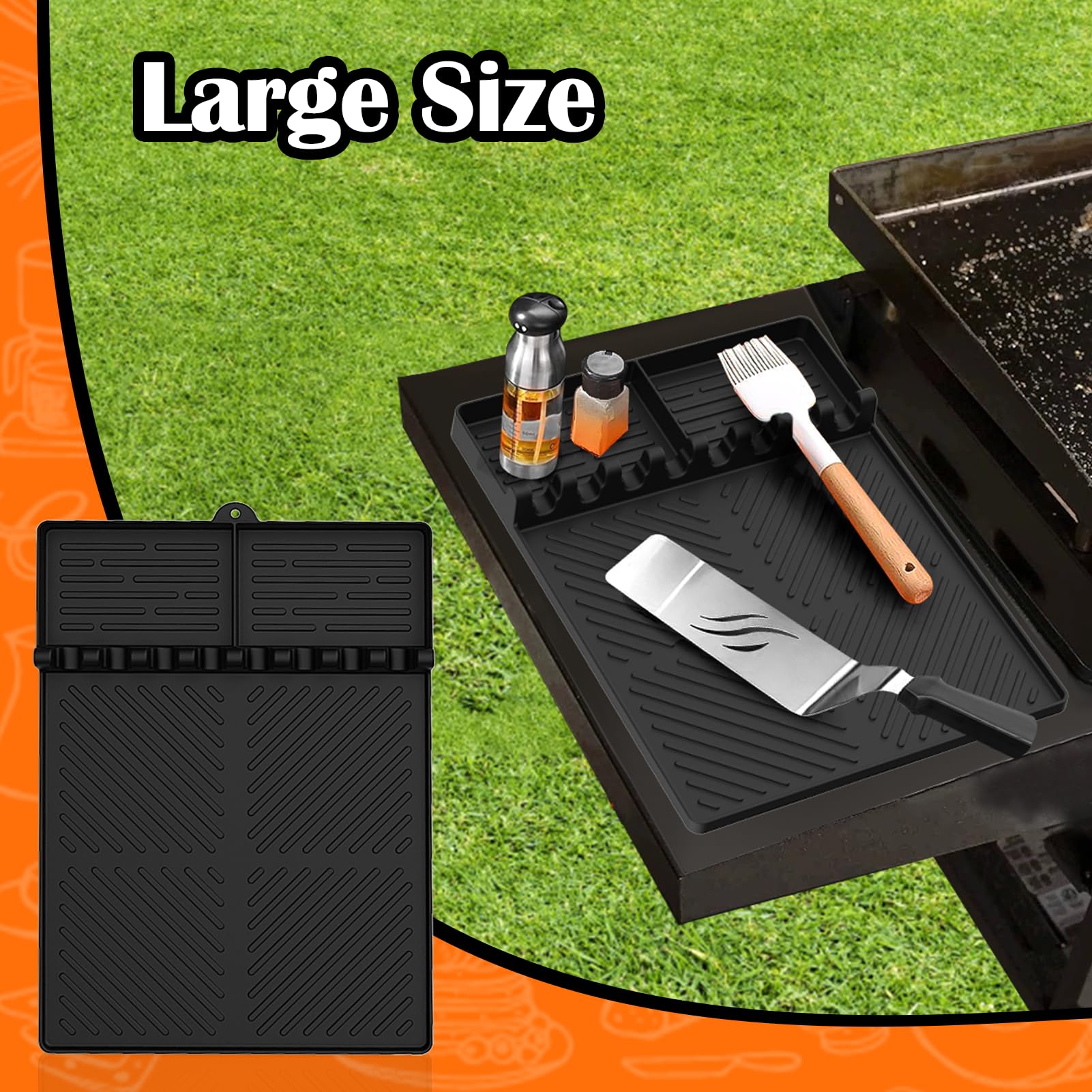 Premium Silicone Griddle Tools Mat for Blackstone Grill - Large Non-Slip BBQ Utensil Holder with Drip Tray - Heat-Resistant Cooking Mat for Kitchen Countertops - Perfect for Outdoor Grilling, Camping & Backyard BBQs