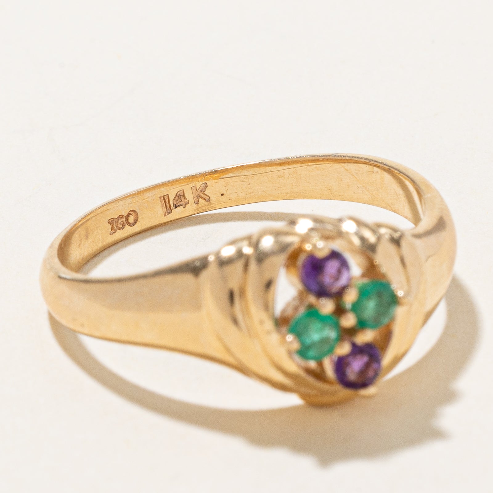 Emerald & Amethyst Grooved Ring - 0.26ctw Gemstone Jewelry - Size 10.25 - Elegant Birthstone Gift for Women - Perfect for Weddings, Anniversaries & Special Occasions