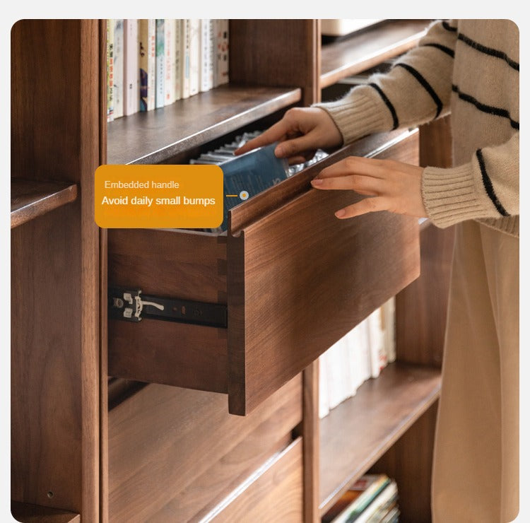 Black Walnut Solid Wood Bookcase - Free Standing Adjustable Bookshelf for Living Room, Office & Study | Modern Home Storage Furniture