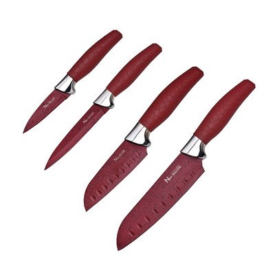 Premium New England 4-Piece Marble Finish Knife Set - Elegant Red | Perfect for Kitchen, Cooking, Gift & Home Decor