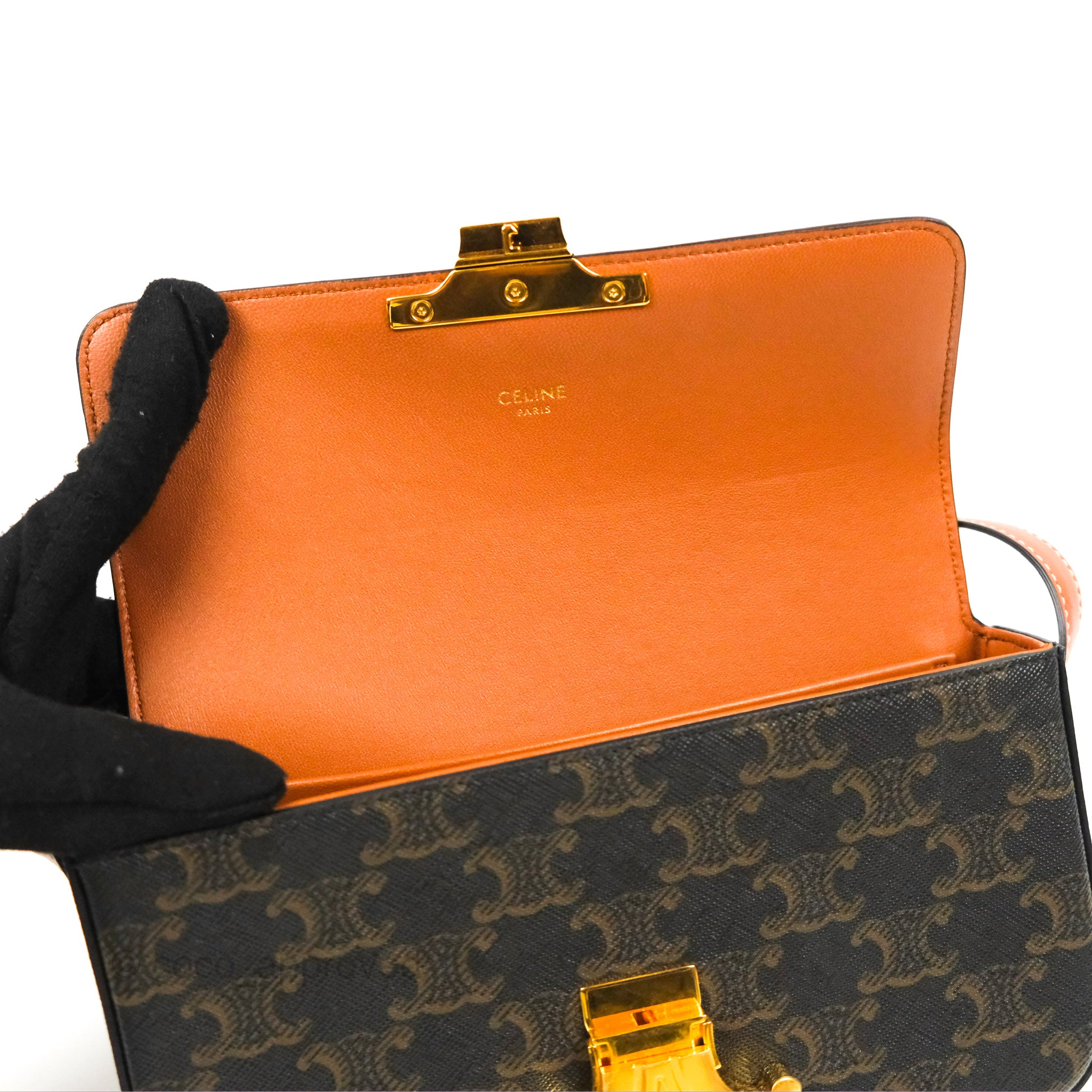 Celine Triomphe Shoulder Bag in Tan Calfskin & Triomphe Canvas - Stylish Crossbody Purse for Women, Perfect for Work, Travel & Everyday Use