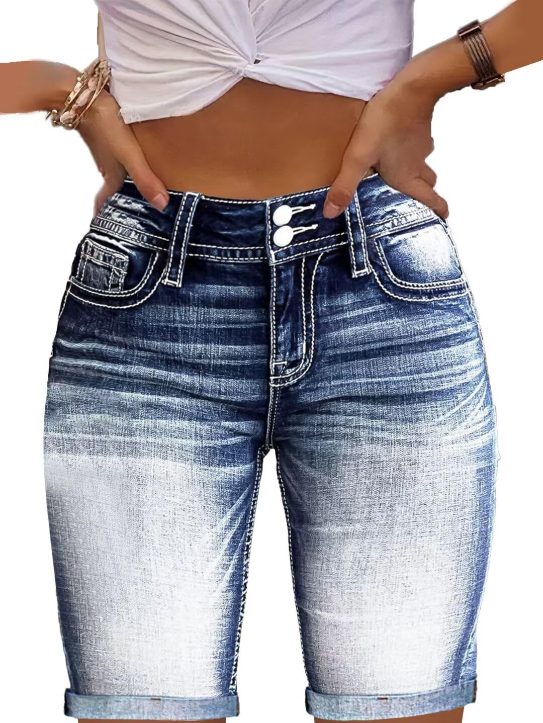 Flamingals Women's Distressed Ripped Denim Shorts - Straight Leg Boyfriend Shorts with Pockets & Button Fly | Casual Summer Outfits, Beach Wear & Street Style Fashion