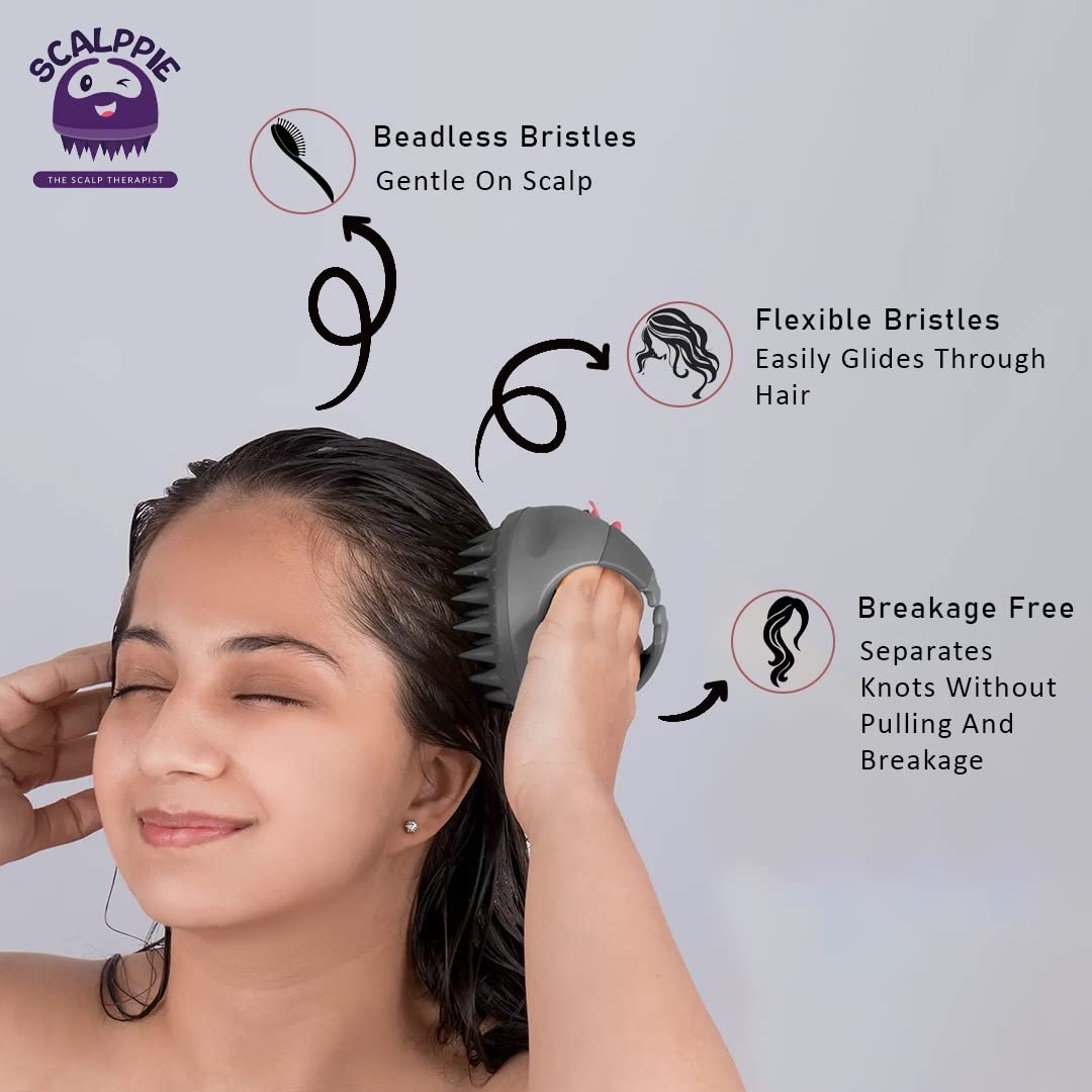 SCALPPIE Silicone Scalp Massager & Shampoo Brush for Hair Growth - Ash Grey - Prevents Dandruff & Stimulates Circulation - Perfect for Shower, Spa & Home Hair Care Routine