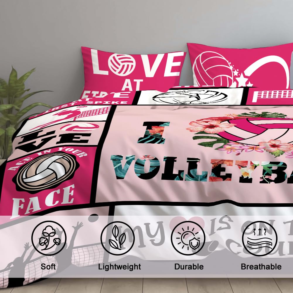 Volleyball Bedding Set - Microfiber Sports Comforter with Volleyball Design for King/Queen/Twin Beds - Perfect for Sports Lovers' Bedroom Decor and Game Day Themed Rooms