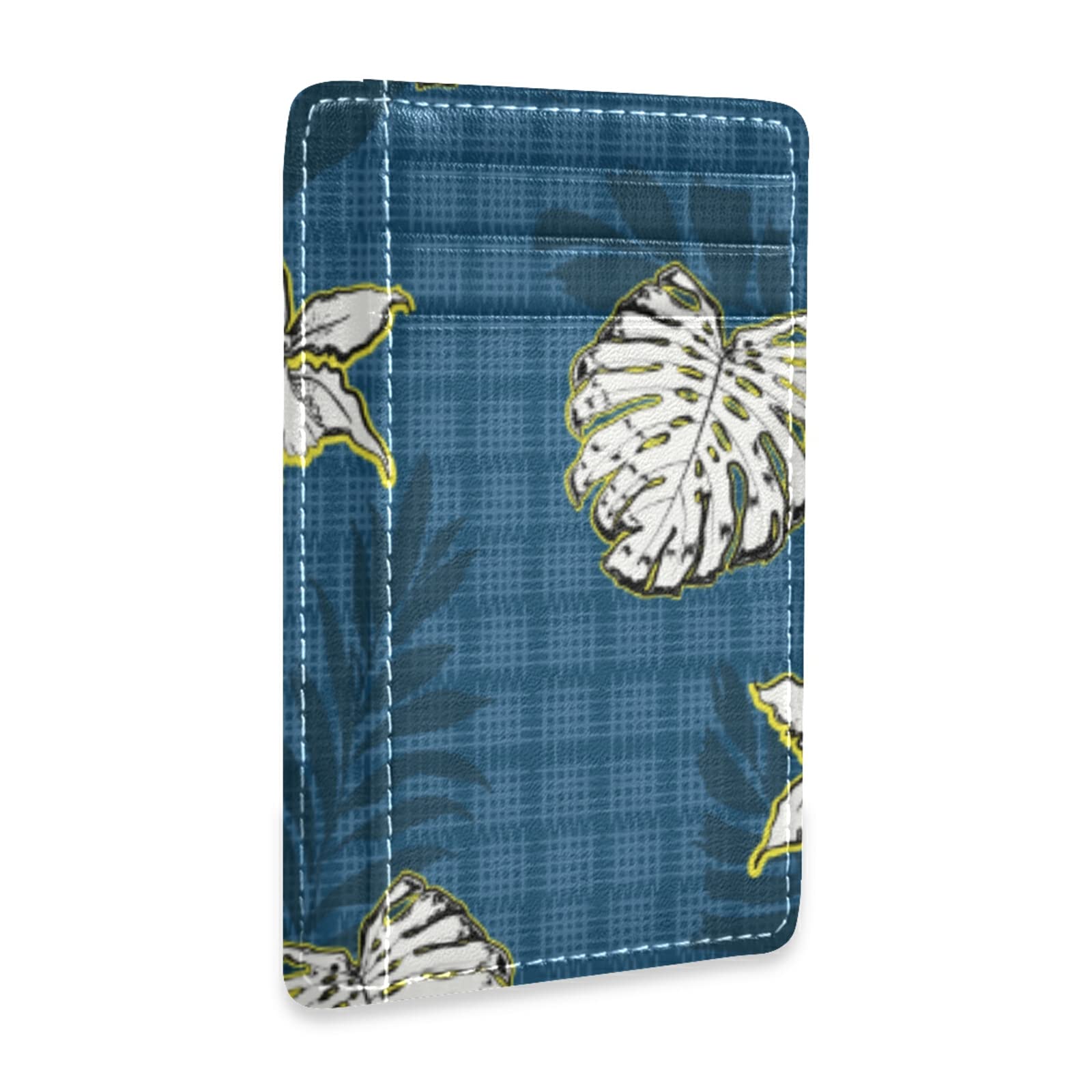 Slim RFID Blocking Wallet for Women - Mini Credit Card Holder with Palm Leaves Design, Perfect for Travel & Daily Use