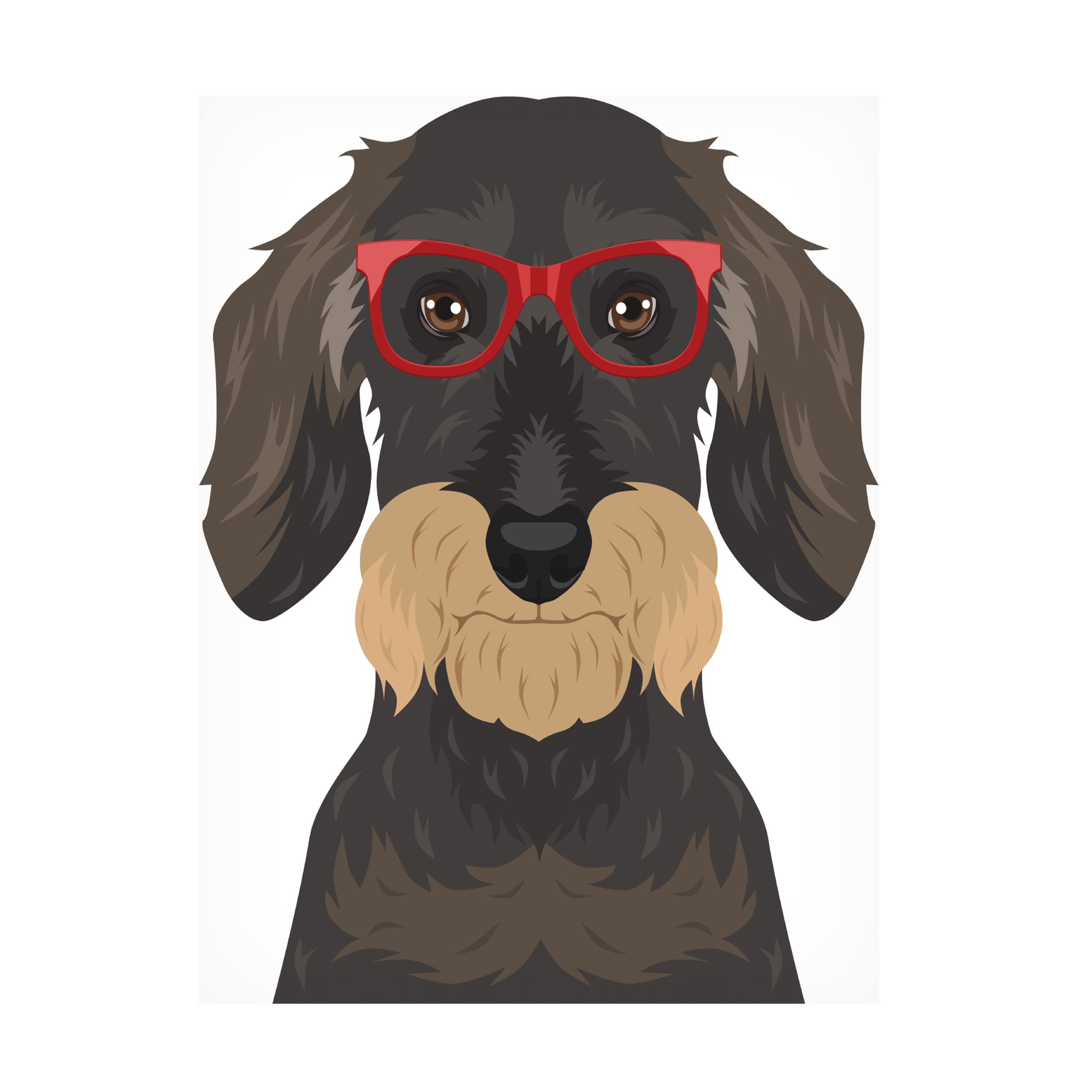 Wire Haired Dachshund in Hipster Glasses Canvas Wall Art - Modern Pet Portrait for Living Room Decor | Funny Dog Gift for Dog Lovers