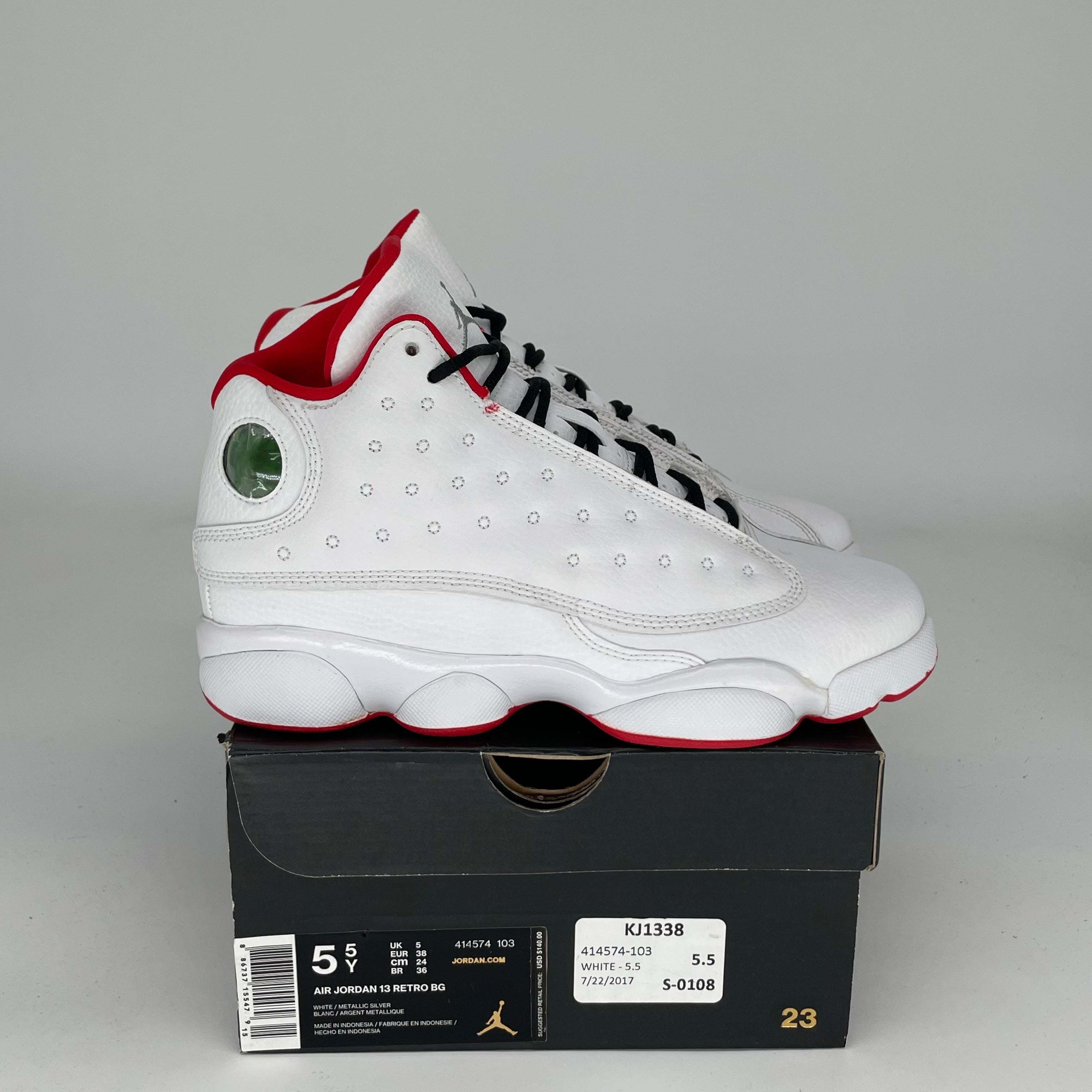 AIR JORDAN 13 Alternate History of Flight Basketball Shoes - Size 5.5Y (414574-103) - White/Black-Red - Perfect for Streetwear & Court Performance
