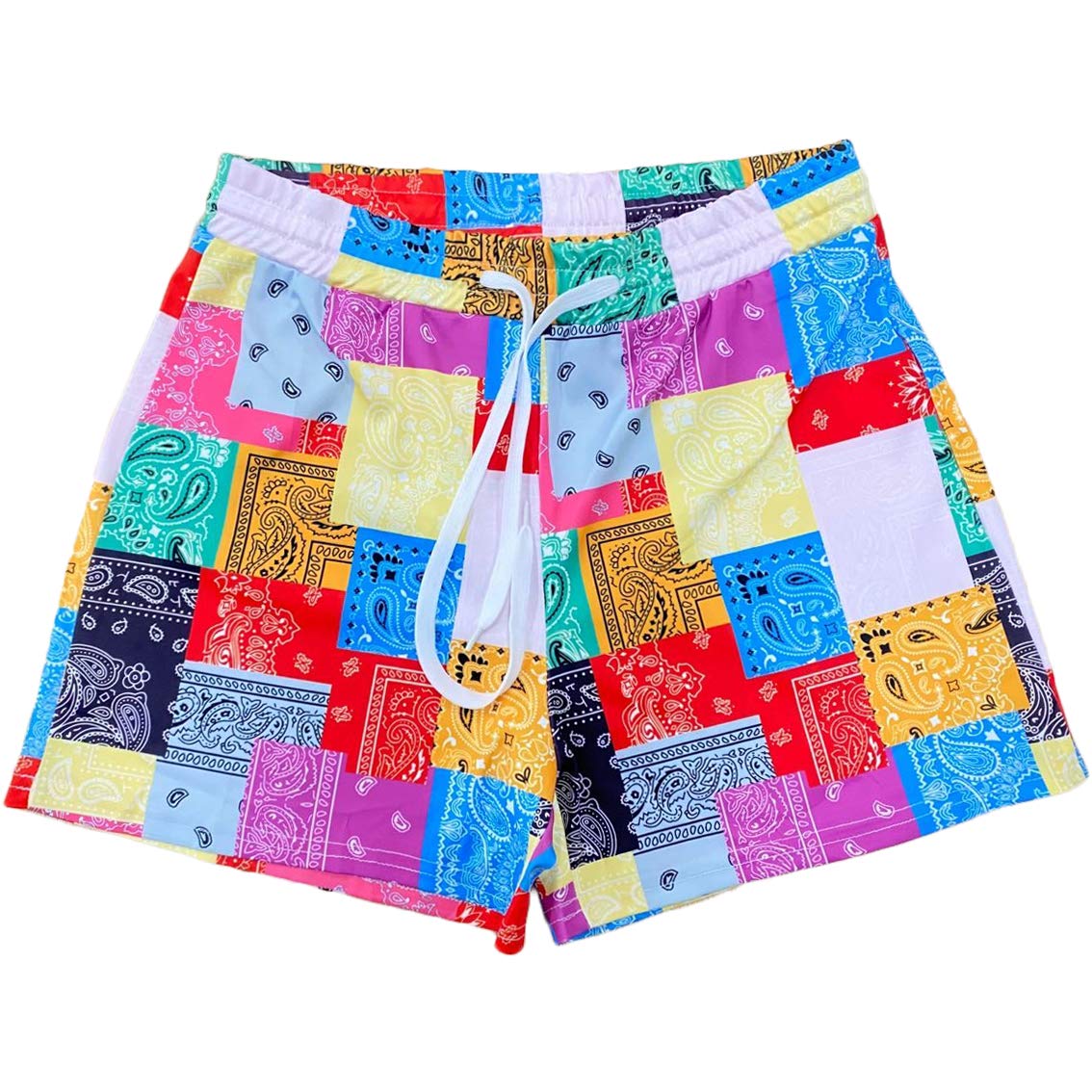 KSOTUTM Women's Floral Paisley Print High Waisted Shorts - Summer Beach Short Pants with Patchwork Design | Perfect for Vacation, Pool Party & Casual Outings