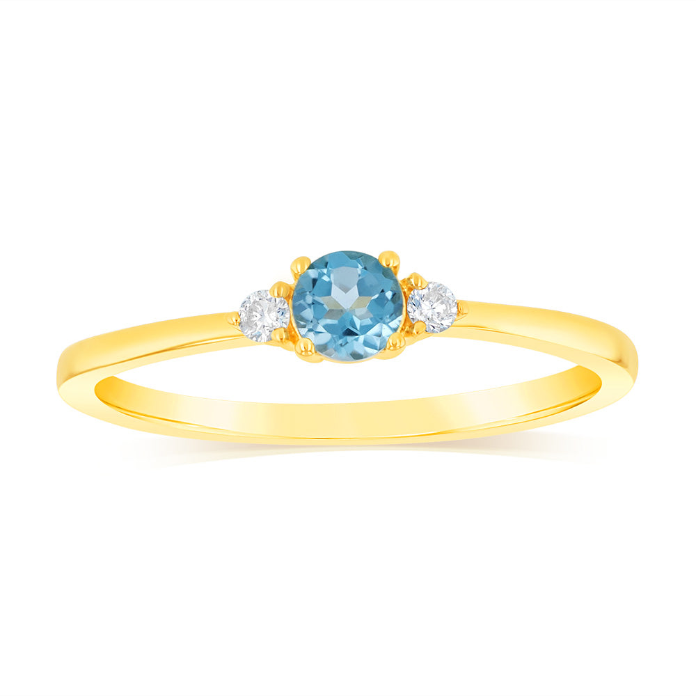 0.30 Carat Blue Topaz and Diamond Ring in 9ct Yellow Gold - Elegant Birthstone Jewelry for Women, Perfect for Engagement, Anniversary & Special Occasion Gifts