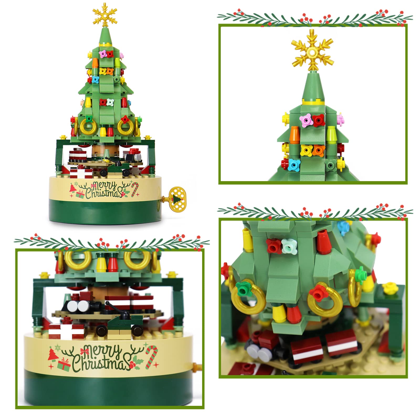 Christmas Tree Building Blocks Set for Kids - DIY Holiday Music Box with LED Lights, Creative STEM Toy for Boys & Girls | Perfect for Holiday Decor, Gifts & Family Bonding Activities