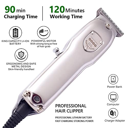 Professional Rechargeable Electric Hair Clipper & Beard Trimmer for Men - Low Noise Hair Cutting Machine with P93140-Silver-Box - Perfect for Home Barbering, DIY Haircuts & Grooming