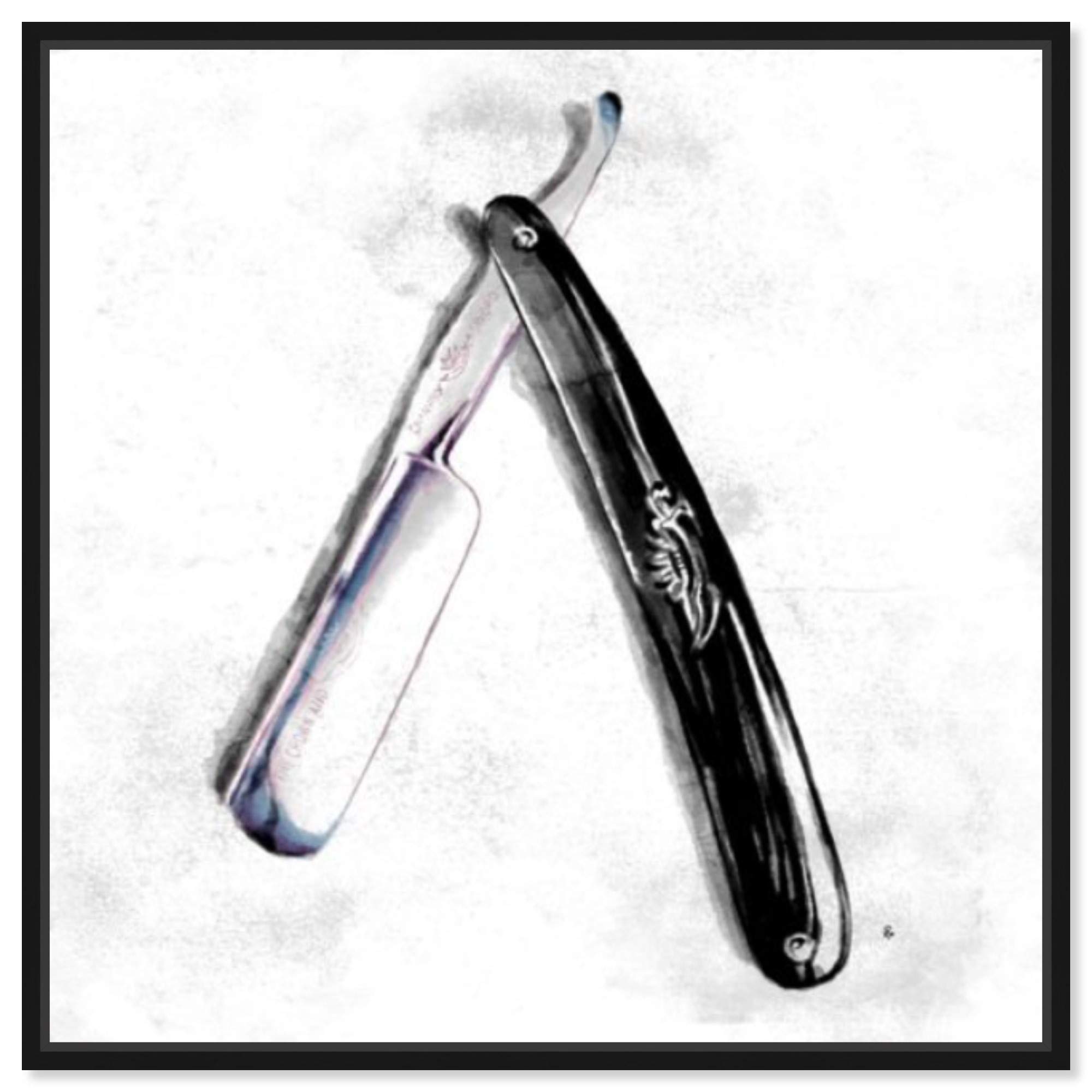Vintage Straight Razor 2 Barber Wall Art - Hatcher & Ethan Framed Canvas Print for Bathroom & Laundry Décor, 24x24 Inches - Perfect for Barber Shops, Man Caves & Retro Home Decor