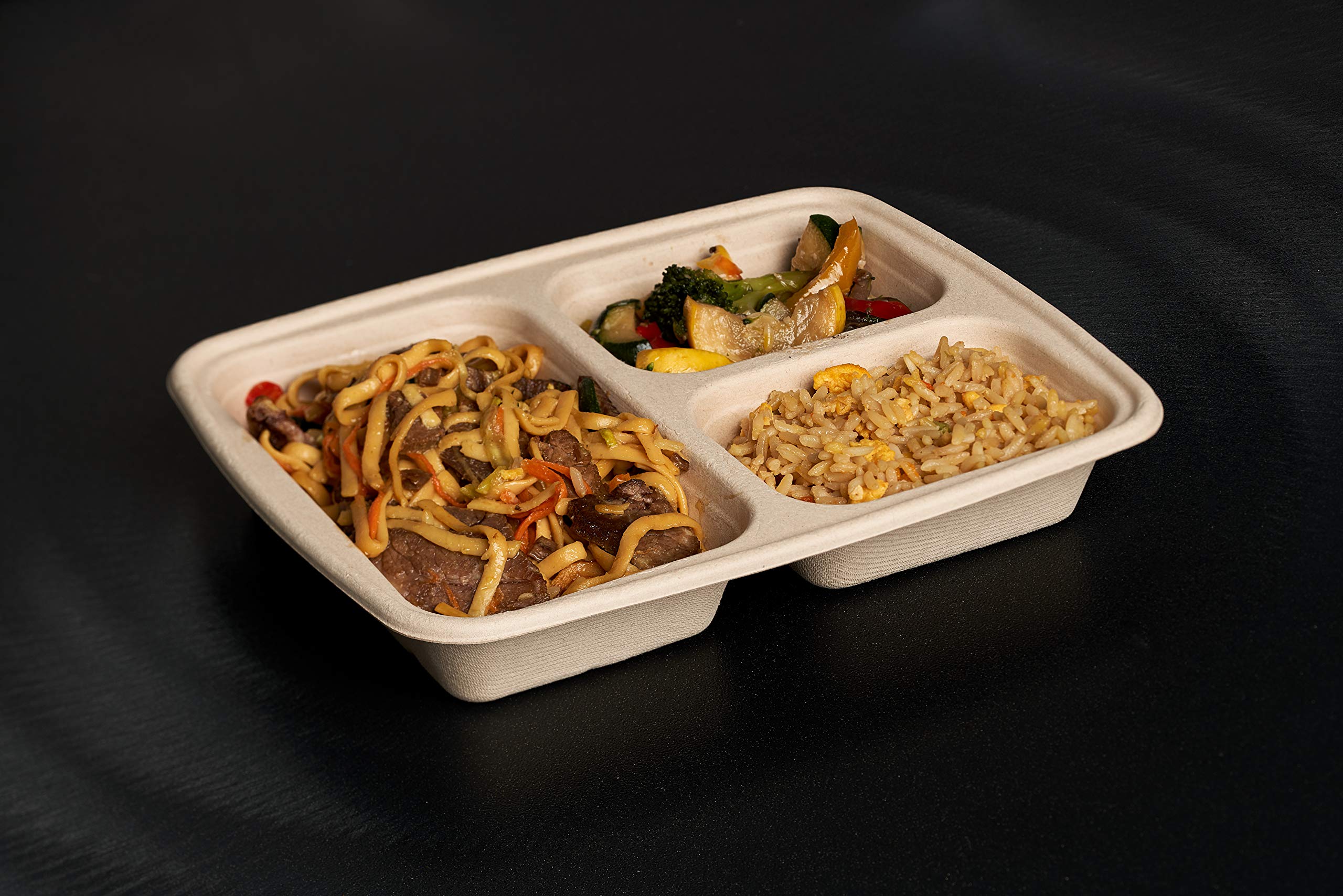[100 Pack] 36 oz 3-Compartment Eco-Friendly Compostable Food Containers with Lids - Biodegradable Sugarcane Fiber Lunch Trays | Heavy Duty, Microwave Safe, Bento Box & Meal Prep | Perfect for Office Lunches, Picnics, and Takeout Meals