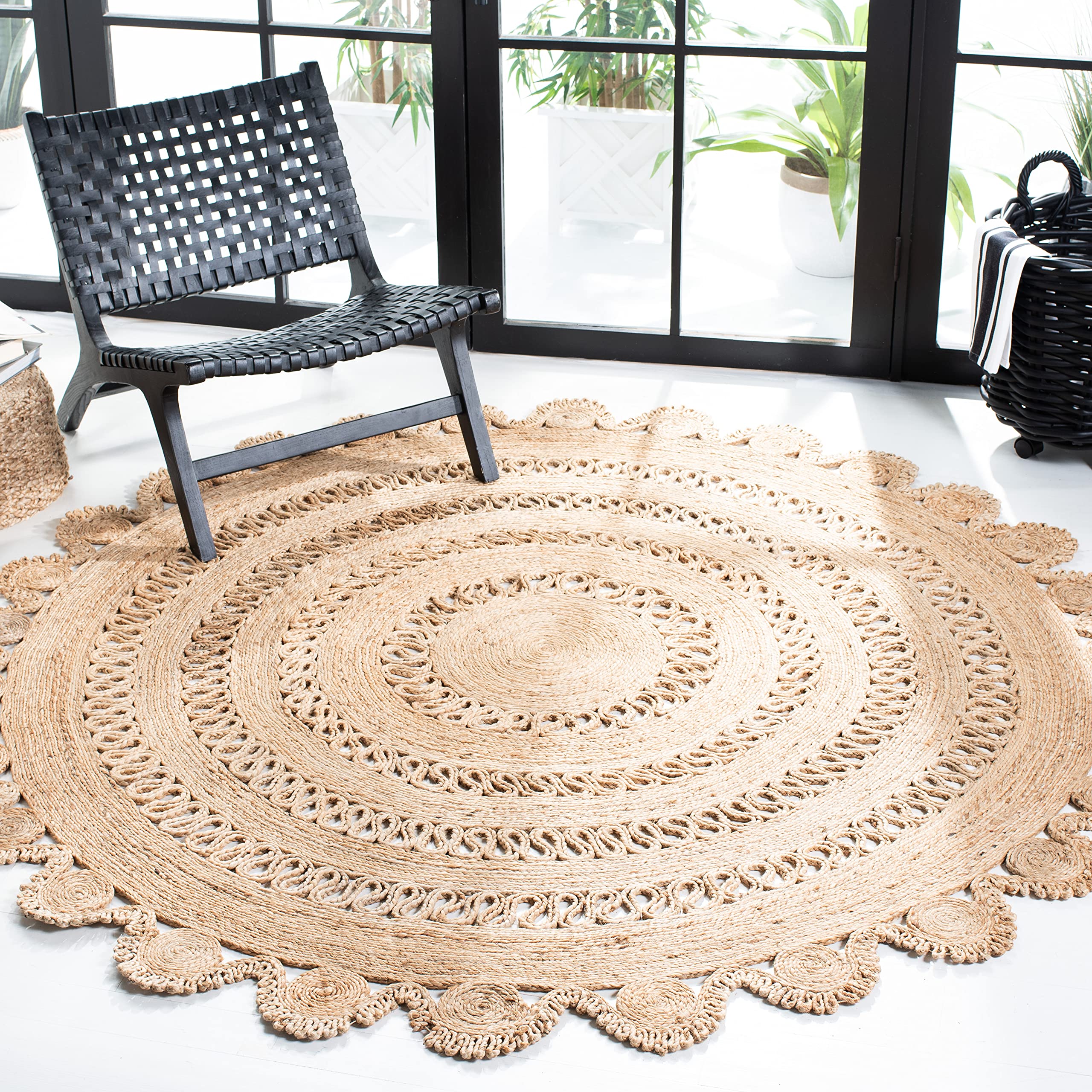 SAFAVIEH Natural Fiber Round Collection 8' Round Handmade Boho Jute Area Rug - Farmhouse Chic Decor for Living Room, Bedroom & Dining Room
