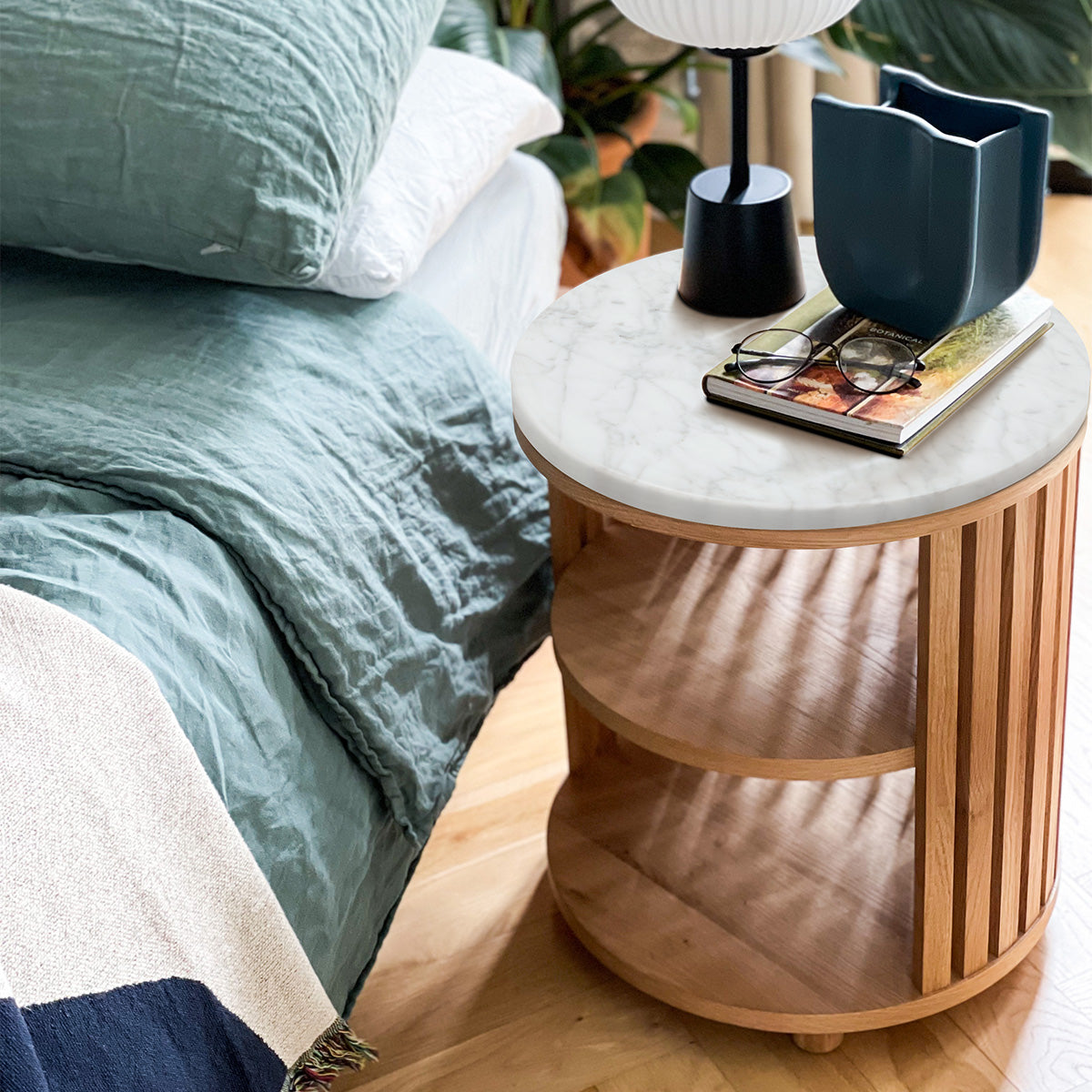 Modern White Marble Nightstand with Drawer - Elegant Bedside Table for Bedroom, Living Room, or Office - Perfect for Storage and Decor