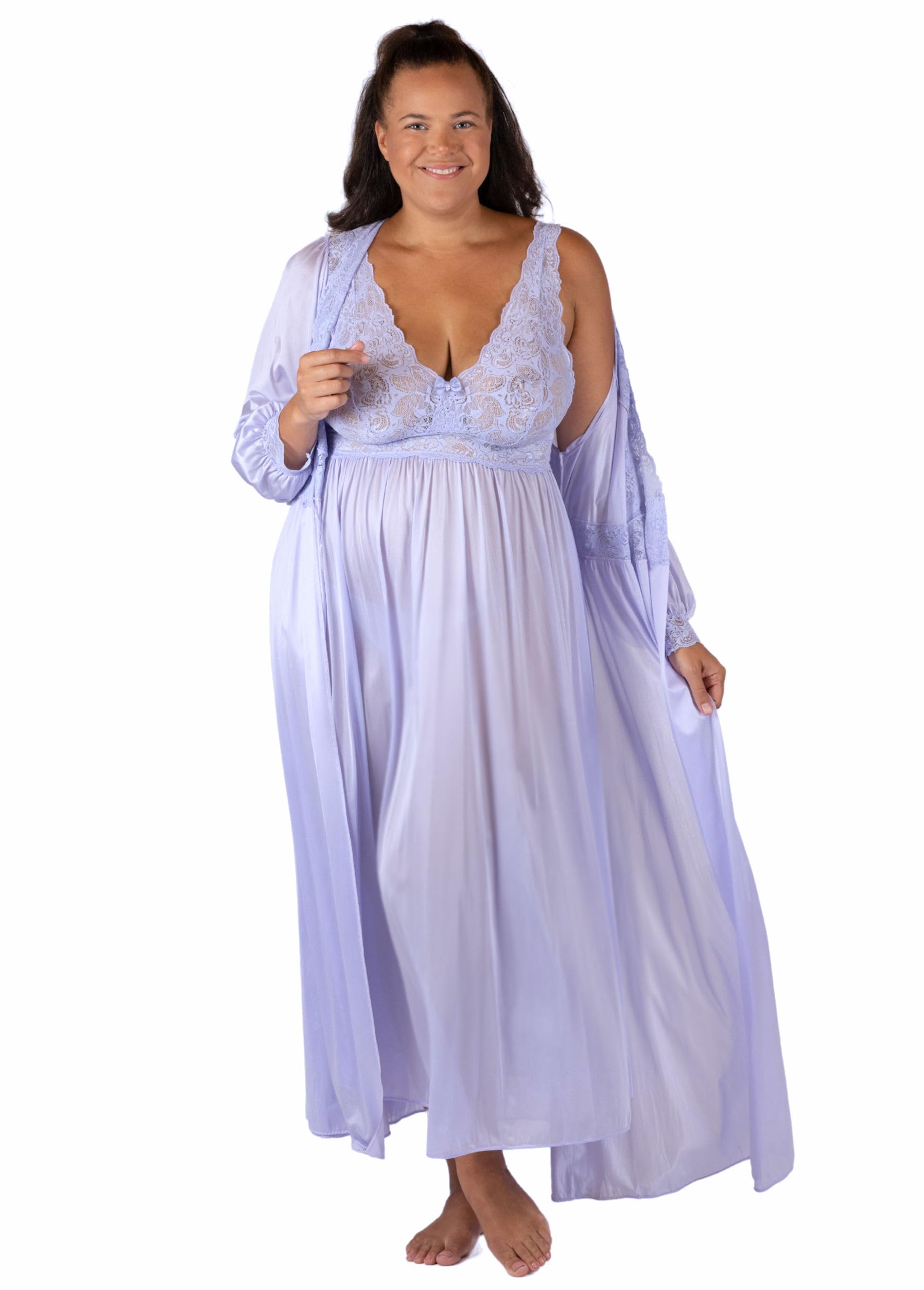 Shadowline Women's Nightgown & Robe Peignoir Set - Silhouette Nylon Sleepwear for Comfort & Elegance - Perfect for Bedtime, Bridal Shower, and Spa Relaxation