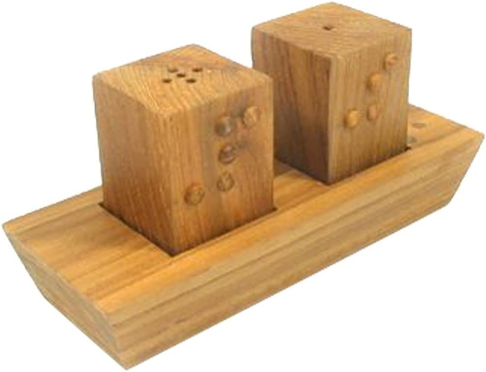 Wooden Braille Salt and Pepper Shakers Set - Tactile Spice Containers for Visually Impaired - Perfect for Kitchen, Dining Table & Accessible Cooking