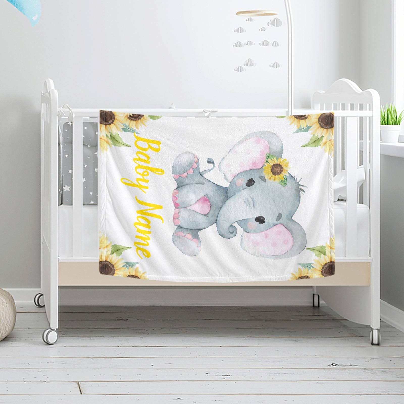 Personalized Baby Swaddle Blanket with Name - Custom Sunflower Elephant Design for Newborns - Soft Lightweight 30x40 Inch Baby Gift for Boys & Girls - Perfect for Nursery, Photo Shoots & New Mom Gifts