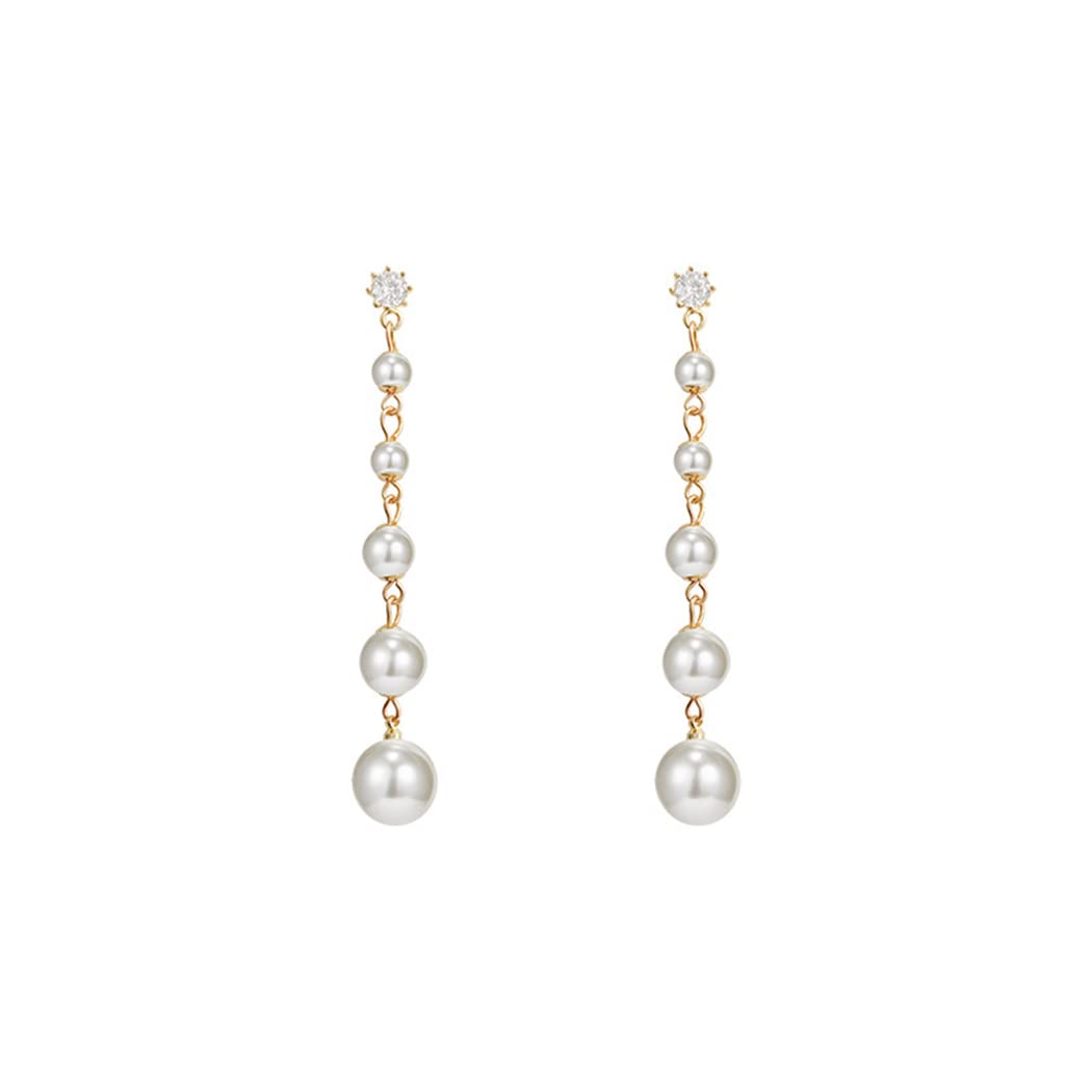 Elegant Pearl Dangle Drop Earrings for Women - 18K Gold Plated & Sterling Silver Long Tassel Pearl Ball Chain Earrings | Perfect for Weddings, Parties & Formal Occasions