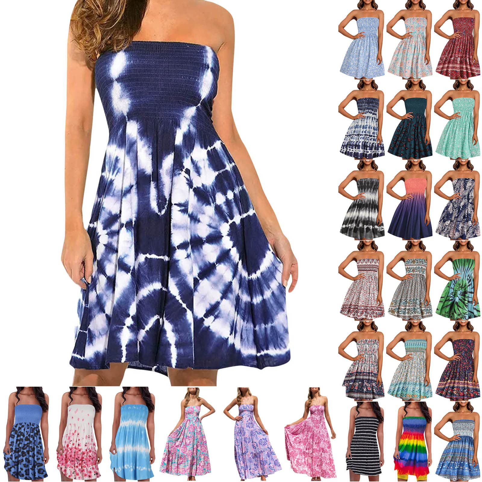 2024 Women's Summer Dresses - Strapless Boho Floral Sundress with Tube Top & Beach Cover Up | Casual Off Shoulder Dress for Vacation, Pool Party & Outdoor Date