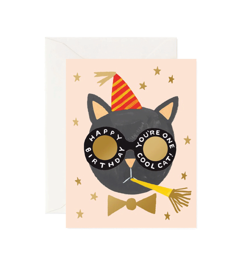 Rifle Paper Co Cool Cat Birthday Card - Fun & Whimsical Greeting Card for Cat Lovers, Perfect for Birthdays & Special Occasions