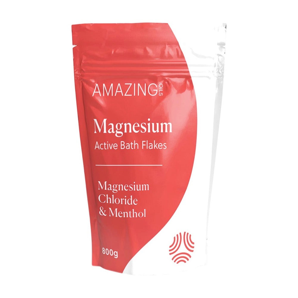 AMAZING OILS Magnesium Active Bath Flakes - 800g Pure Magnesium Chloride with Menthol for Muscle Relaxation & Recovery | Perfect for Post-Workout, Stress Relief & Better Sleep