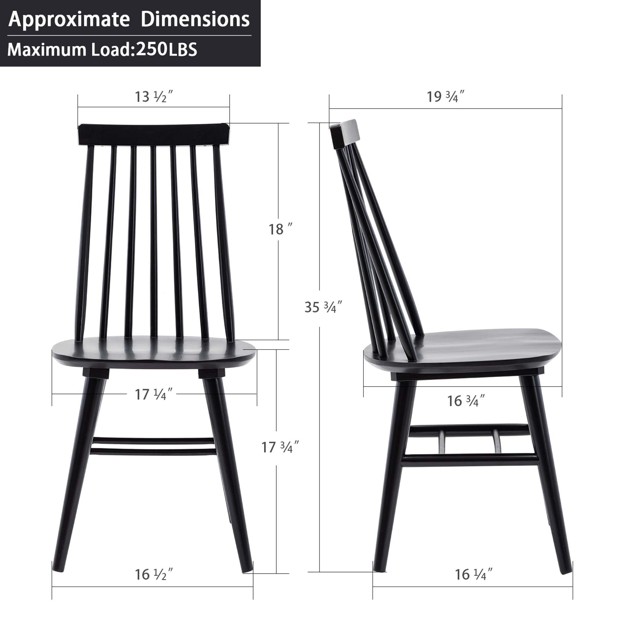 DUHOME 2-Piece Wooden Dining Chairs Set - Windsor Style Slat Back Kitchen Chairs for Dining Room, Black - Perfect for Farmhouse & Modern Home Decor