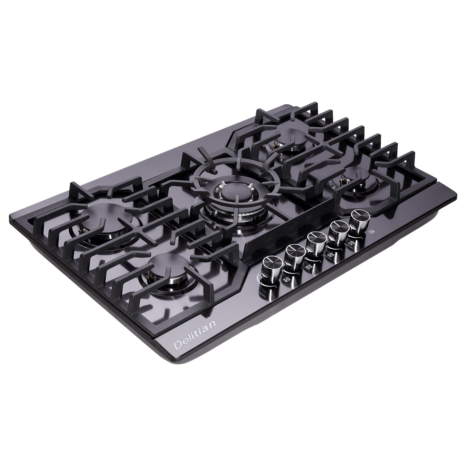 30 Inch 5 Burner Gas Cooktop DT5711BN - Stainless Steel LPG/NG Convertible Stovetop with Thermocouple Protection - Perfect for Home Kitchen, Restaurant & Outdoor Cooking