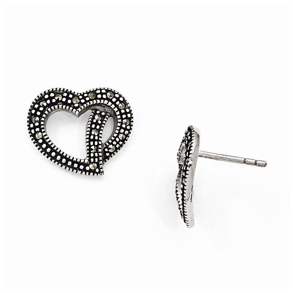 Antique Marcasite Heart Sterling Silver Post Earrings for Women - Elegant Vintage Jewelry for Parties, Weddings & Everyday Wear