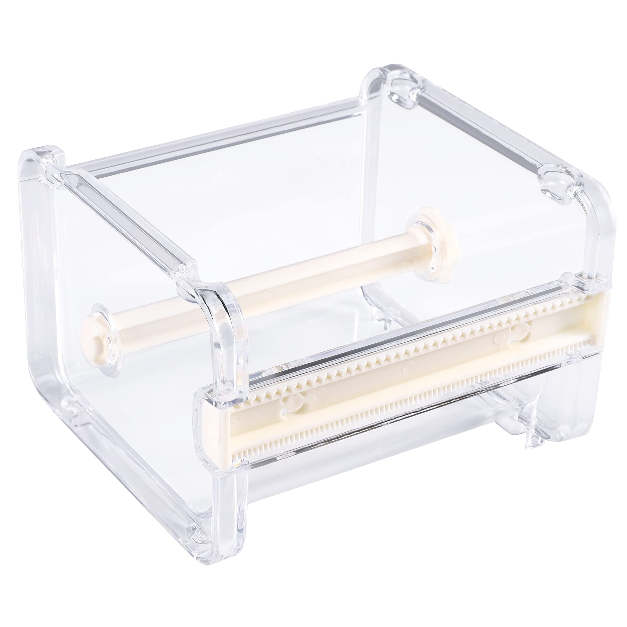 Molshine Clear Desktop Washi Tape Dispenser with Built-in Cutter - Roll Holder for Masking Tape (Beige) - Perfect for Scrapbooking, Gift Wrapping & Office Organization