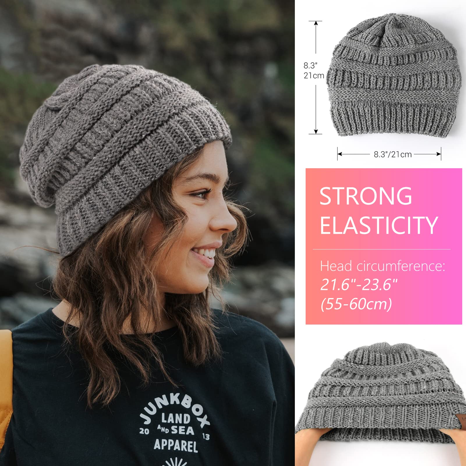 Winter Satin Lined Beanie Hats for Women & Men - Warm Oversized Slouchy Knitted Skull Cap with Silk Lining for Natural Hair Protection - Perfect for Cold Weather, Outdoor Activities & Daily Fashion